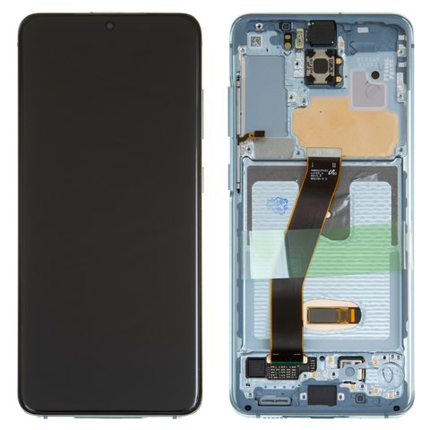 Дисплей для Samsung G980 Galaxy S20, G981 Galaxy S20 5G, синій, з рамкою, Original, сервісне опаковання, original glass, cloud blue, #GH82 22131D GH82 22123D