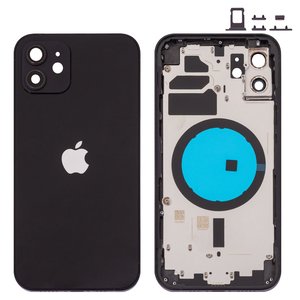 Корпус для iPhone 12, чорний, з тримачем SIM карти, з боковими кнопками