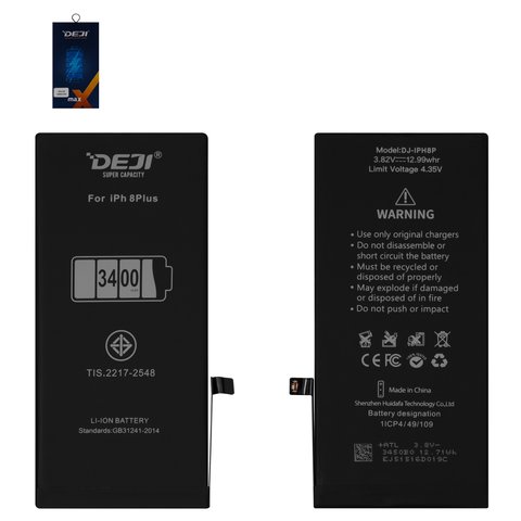 Акумулятор Deji для Apple iPhone 8 Plus, Li ion, 3,82 B, 3400 мАг, збільшена ємність, original IC