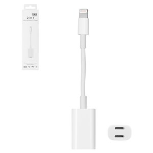 Адаптер, не підтримує функції мікрофона, Lightning to Dual Lightning 2 в1, Lightning, білий, service pack box