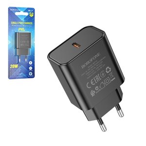 Сетевое зарядное устройство Borofone BA71A, 20 Вт, черный, 1 порт, #6974443387957