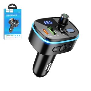 FM трансмітер Hoco E62, чорний, з дисплеєм, USB тип C, USB тип A, 3 порта, 20 Вт, Quick Charge, Power Delivery PD , #6931474756299