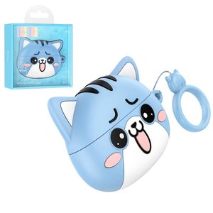 Гарнитура Hoco EW48, беспроводная, голубая, белая, с силиконовым чехлом, glacier cat, #6942007609999