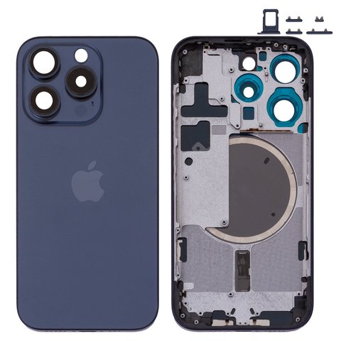 Корпус для iPhone 15 Pro, синій, з тримачем SIM карти, з боковими кнопками, Original PRC , EU Version, blue titanium