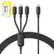 USB кабель Baseus Silky, micro-USB тип-B, Lightning, 2xUSB тип-C, 150 см, 100 Вт, черный, 3 в 1, #P10377706123-00