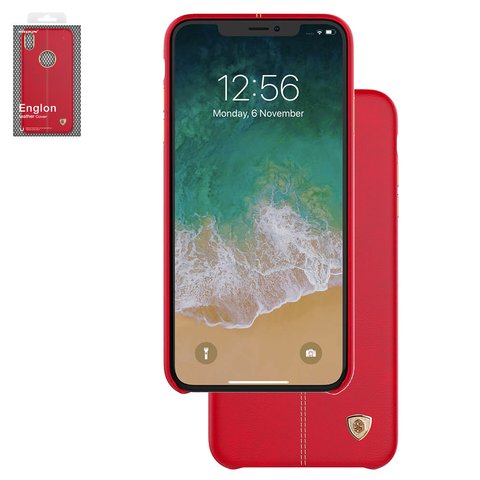 Case Nillkin Englon Leather Cover compatible with iPhone XS, red, with logo hole, PU leather, plastic  #6902048164444