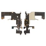 Flat Cable compatible with iPhone 5, (headphone connector, charge connector, black, with microphone, with components)
