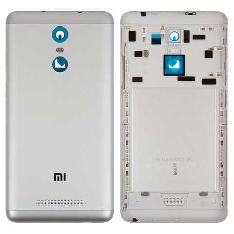 Panel trasero de carcasa puede usarse con Xiaomi Redmi Note 3, plateada, blanco, con botones laterales, Original PRC 