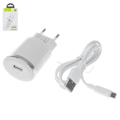 Mains Charger Hoco C37A, (USB output 5V 2,4A , white, with micro USB cable Type B 