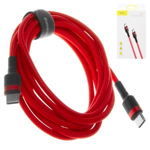 USB Cable Baseus Cafule, 2xUSB type C, 200 cm, 3 A, red, nylon braided  #CATKLF H09