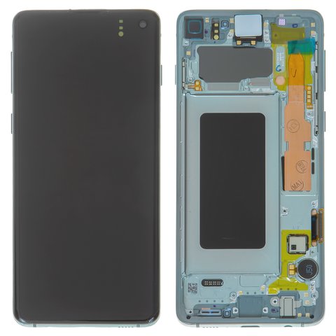 LCD compatible with Samsung G973 Galaxy S10, green, with frame, Original PRC , prism green 