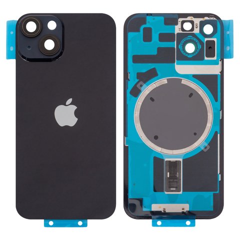 Housing Back Cover compatible with iPhone 14, black, with camera lens, Original PRC , Midnight, small hole 
