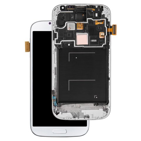 LCD compatible with Samsung I9505 Galaxy S4, white, with frame, original change glass 