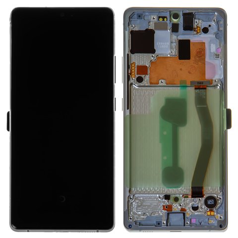 LCD compatible with Samsung G770 Galaxy S10 Lite, white, with frame, Original, service pack #GH82 21672B GH82 22045B GH82 21992B