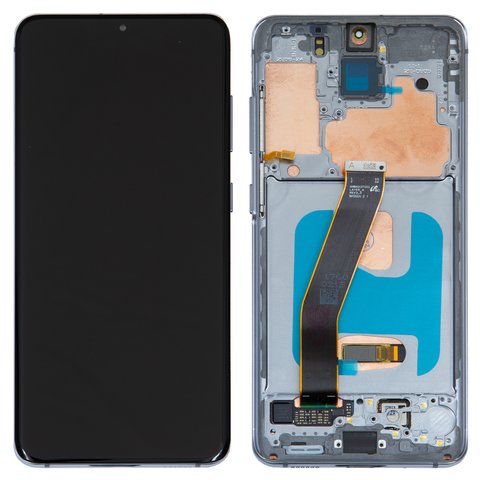 LCD compatible with Samsung G980 Galaxy S20, G981 Galaxy S20 5G, white, with frame, original change glass , cloud white