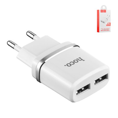 Adaptador de red Hoco C12, 12 W, blanco, sin cable, 2 puertos, #6957531047759