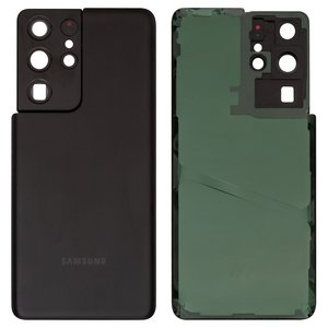 Panel trasero de carcasa puede usarse con Samsung G998 Galaxy S21 Ultra 5G, negra, con vidrio de cámara