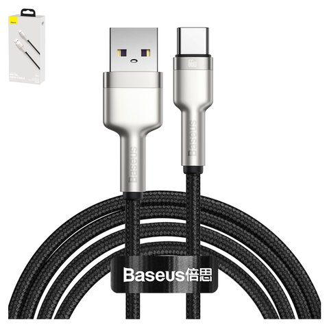 USB кабель Baseus Cafule Series Metal, USB тип C, USB тип A, 200 см, 66 Вт, 6 А, черный, серебристый, в нейлоновой оплетке, #CAKF000201
