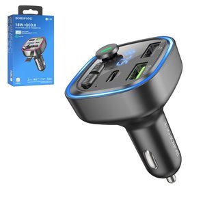 FM трансмиттер Borofone BC48, черный, с дисплеем, USB тип C, USB тип A, 3 порта, 18 Вт, Quick Charge, USB  TF card  bluetooth, #6941991104039